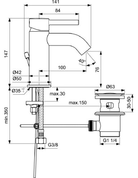 Ideal Standard Basin Water Mixer Ceraline BC193AA - 2