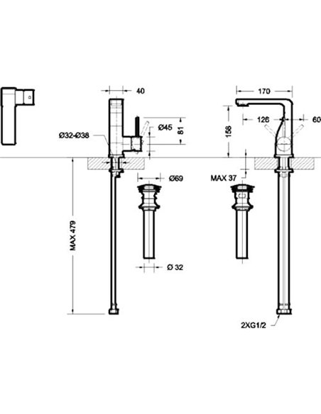Bravat Basin Water Mixer Arc F16061K-2-ENG - 2