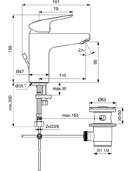 Ideal Standard Basin Water Mixer Ceraflex B1712AA - 2