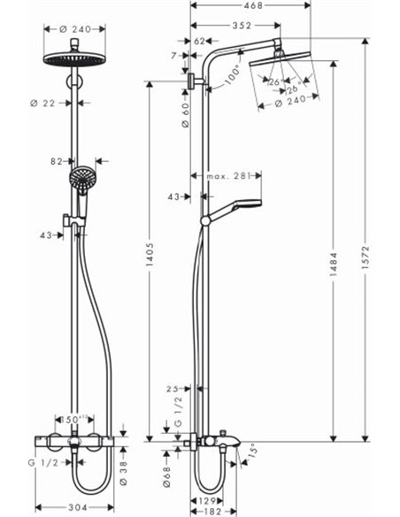 Hansgrohe Shower Rack Crometta S 240 Showerpipe 27320000 - 2