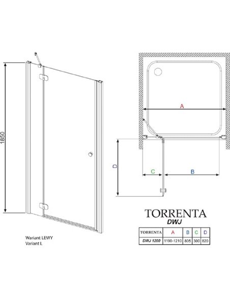 Душевая дверь в нишу Radaway Torrenta DWJ 120 прозрачное стекло L - 5