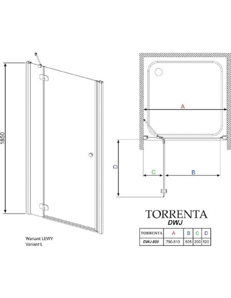 Radaway dušas durvis Torrenta DWJ - 6