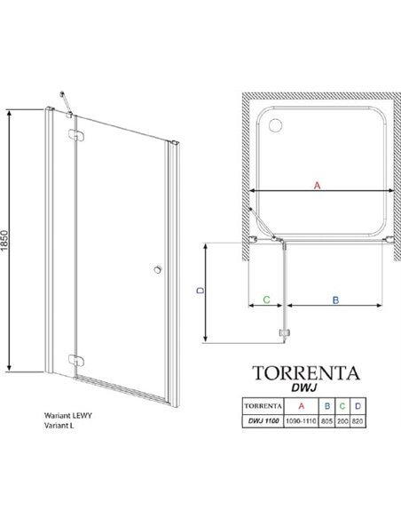Душевая дверь в нишу Radaway Torrenta DWJ 110 прозрачное стекло L - 5