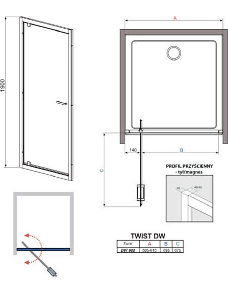 Radaway Shower Door Twist - 4