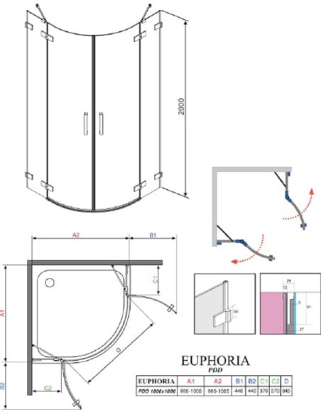 Radaway dušas stūris Euphoria PDD 100 - 8
