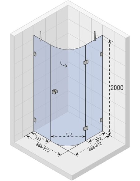 Riho dušas stūris Scandic Soft Q308 90x90 см, R - 4