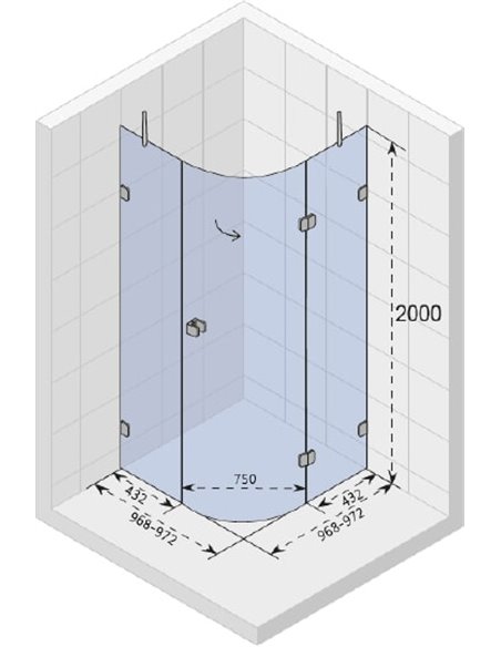 Riho dušas stūris Scandic Soft Q308 100x100 см, R - 4