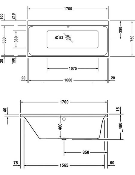 Акриловая ванна Duravit P3 Comforts SX 700375 L 170х75 - 5