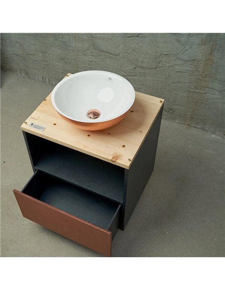 Honey Furniture vannas istabas skapītis The Wild Dust, ar atjaunota koka virsmu, plašu 3 nodalījumu atvilktni, kluso aizvēršanu,
