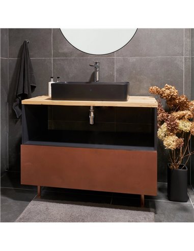 Honey Furniture vannas istabas skapītis The Wild Dust, ar atjaunota koka virsmu, plašu 3 nodalījumu atvilktni, kluso aizvēršanu,
