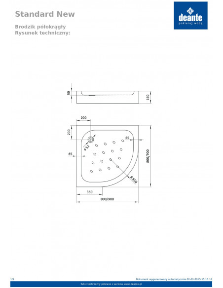 Shower tray, half round acrylic 90x90R KTA_053B, Funkia