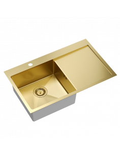 RUSSEL 111 1-bowl inset sink with drainer R10 + save space siphon PVD colour / gold
