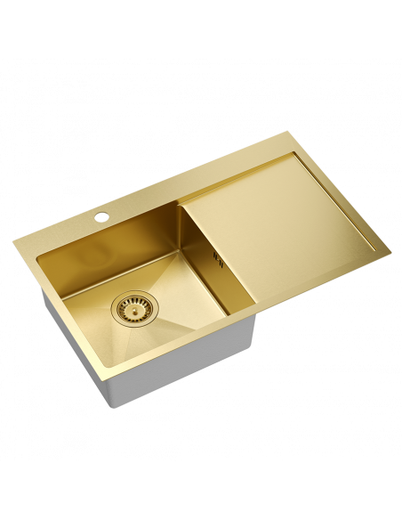 RUSSEL 111 1-bowl inset sink with drainer R10 + save space siphon PVD colour / gold
