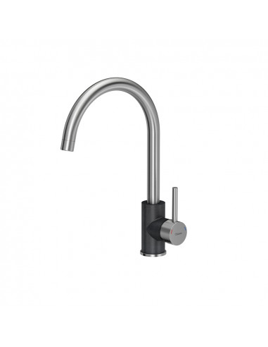 INGRID SteelQ, steel kitchen faucet brushed steel / black metallic
