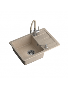 READY- SMART BEIGE composite sink + manual siphon + flexible stainless steel faucet + liquid dispenser
