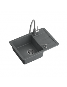 READY- SMART GREY granite kitchen sink 1-bowl z/o (62x44x17,5) + flexible faucet + liquid dispenser + siphon