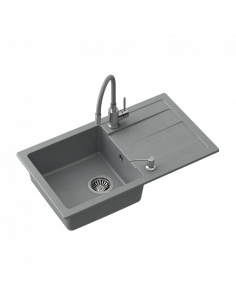 READY MAX GREY - composite sink + manual siphon + flexible stainless steel faucet + liquid dispenser