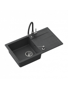 READY MAX BLACK - composite sink + manual siphon + flexible stainless steel faucet + liquid dispenser