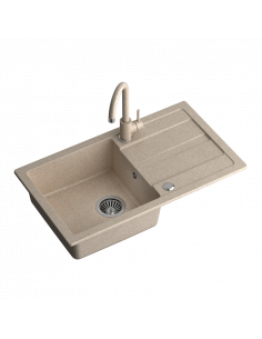 GO- MAX BEIGE granite kitchen sink 1-bowl z/o (77x44x17,5) + faucet + manual siphon and plug
