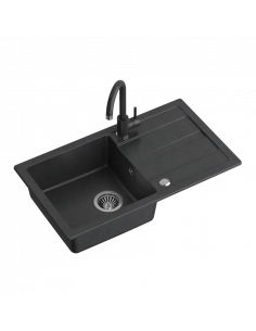 GO- MAX BLACK granite kitchen sink 1-bowl z/o (77x44x17,5) + faucet + manual siphon and plug