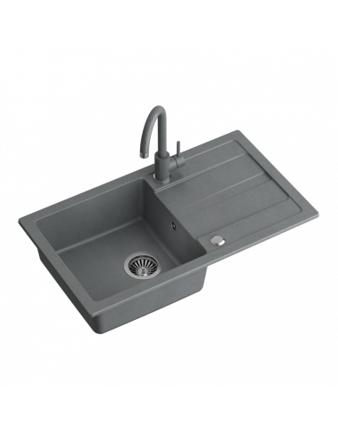 GO- MAX GREY granite kitchen sink 1-bowl z/o (77x44x17,5) + faucet + manual siphon and plug