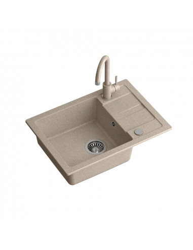 GO- SMART BEIGE granite kitchen sink 1-bowl z/o (62x44x17,5) + faucet + manual siphon and plug