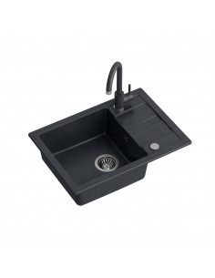 GO- SMART BLACK granite kitchen sink 1-bowl z/o (62x44x17,5) + faucet + manual siphon and plug
