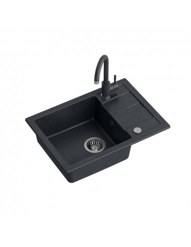 GO- SMART BLACK granite kitchen sink 1-bowl z/o (62x44x17,5) + faucet + manual siphon and plug
