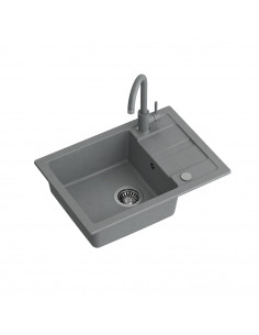GO- SMART GREY granite kitchen sink 1-bowl z/o (62x44x17,5) + faucet + manual siphon and plug