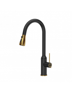 JESSICA Q LINE SteelQ kitchen faucet with pull-out spout and shower function / pure carbon mat / gold nano PVD