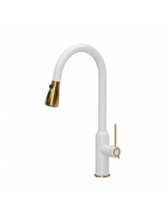 JESSICA Q LINE SteelQ kitchen faucet with pull-out spout and shower function / snow white mat / gold nano PVD