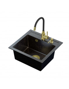 ART JOHNNY 110 Art Gold Black Pearl with manual siphon, mixer tap Maggie and dispenser - black pearl gold
