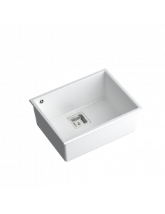 DAVID 50 1-bowl undermount sink with square waste + save space siphon / snow white / steel elements