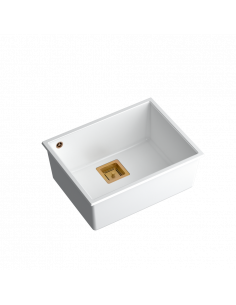 DAVID 50 + nano PVD 1-bowl undermount sink with square waste + save space siphon PVD colour / snow white / copper elements