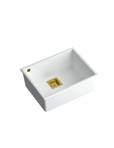 DAVID 50 + nano PVD 1-bowl undermount sink with square waste + save space siphon PVD colour / snow white / gold elements