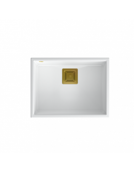 DAVID 50 + nano PVD 1-bowl undermount sink with square waste + save space siphon PVD colour / snow white / gold elements