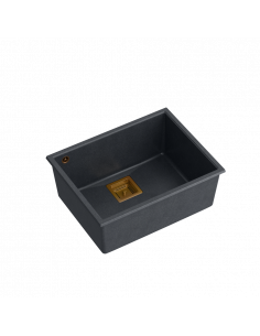 DAVID 50 + nano PVD 1-bowl undermount sink with square waste + save space siphon PVD colour / black diamond / copper elements
