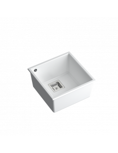 DAVID 40 1-bowl undermount sink with square waste + save space siphon / snow white / steel elements
