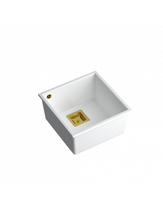 DAVID 40 + nano PVD 1-bowl undermount sink with square waste + save space siphon PVD colour / snow white / gold elements