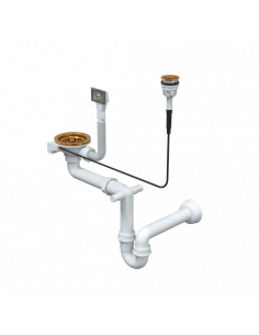SIPHON PUSH-2-OPEN FOR STEEL SINKS PUSH TO OPEN waste 3 1/2" with 1-bowl siphon, save space, round button / copper nano PVD