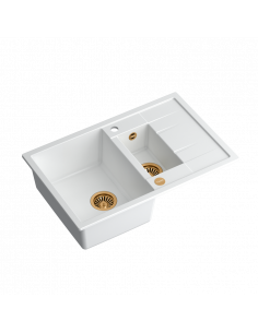MORGAN 156 + nano PVD 1,5-bowl inset sink with drainer + save space siphon PVD colour / snow white / copper elements