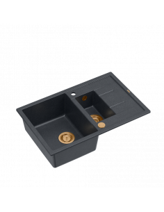 MORGAN 156 + nano PVD 1,5-bowl inset sink with drainer + save space siphon PVD colour / black diamond / copper elements