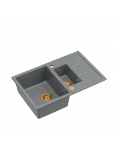 MORGAN 156 + nano PVD 1,5-bowl inset sink with drainer + save space siphon PVD colour / silver stone / copper elements