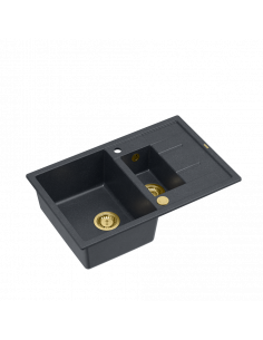 MORGAN 156 + nano PVD 1,5-bowl inset sink with drainer + save space siphon PVD colour / black diamond / gold elements