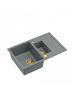 MORGAN 156 + nano PVD 1,5-bowl inset sink with drainer + save space siphon PVD colour / silver stone / gold elements