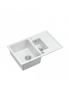 MORGAN 156 1,5-bowl inset sink with drainer + save space siphon / snow white / steel elements