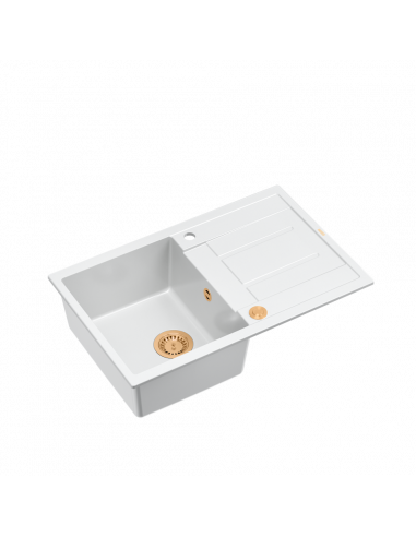 MORGAN 111 + nano PVD 1-bowl inset sink with drainer + save space siphon PVD colour / snow white / copper elements