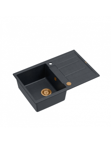 MORGAN 111 + nano PVD 1-bowl inset sink with drainer + save space siphon PVD colour / black diamond / copper elements