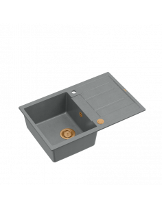 MORGAN 111 + nano PVD 1-bowl inset sink with drainer + save space siphon PVD colour / silver stone / copper elements