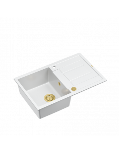 MORGAN 111 + nano PVD 1-bowl inset sink with drainer + save space siphon PVD colour / snow white / gold elements